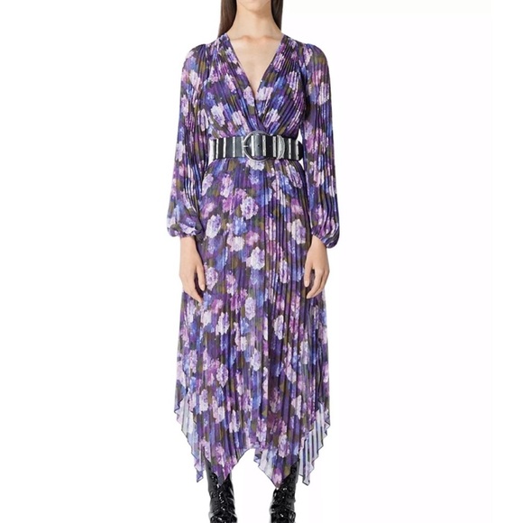 kooples purple dress THE KOOPLES Long Dress With Frills And Belt